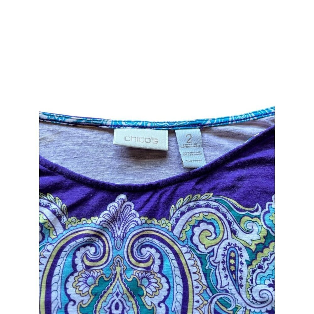 Chico's WOmen's Border Paisley GiGi Top in a Multicolor Paisley Pattern with 3/4 - Picture 5 of 8